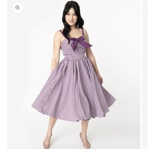 Unique Vintage 1950s Purple Gingham Golightly Swing Dress NWT